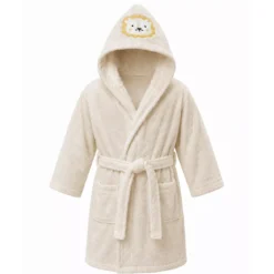 Peignoir enfant enfant pur coton 420 g/m² brodé jaune beige Petit lion angora