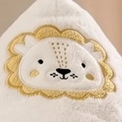 Peignoir enfant enfant pur coton 420 g/m² brodé jaune beige Petit lion angora