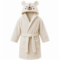 Peignoir enfant enfant pur coton 420 g/m² brodé beige marron Petit ours angora