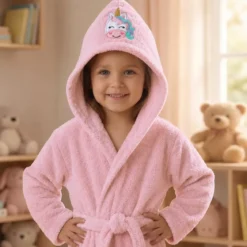 Peignoir enfant enfant pur coton 420 g/m² brodé rose Petite licorne rose