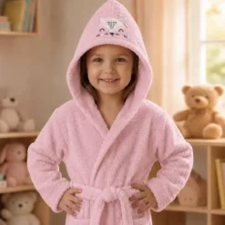 Peignoir enfant enfant pur coton 420 g/m² brodé rose Petite renarde rose