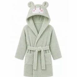 Peignoir enfant enfant pur coton 420 g/m² brodé vert Petit hippo vert d'eau