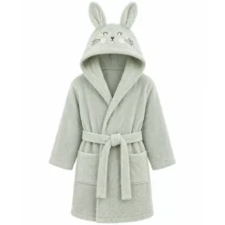 Peignoir enfant enfant pur coton 420 g/m² brodé vert Petit lapin vert d'eau