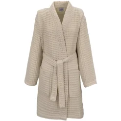 Peignoir femme pur coton 240 g/m² nid d'abeille beige Detente naturel