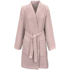 Peignoir femme pur coton 240 g/m² nid d'abeille rose Detente rose poudre
