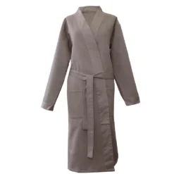 Peignoir pur coton bio 240 g/m² nid d'abeille brun Plaisance etain
