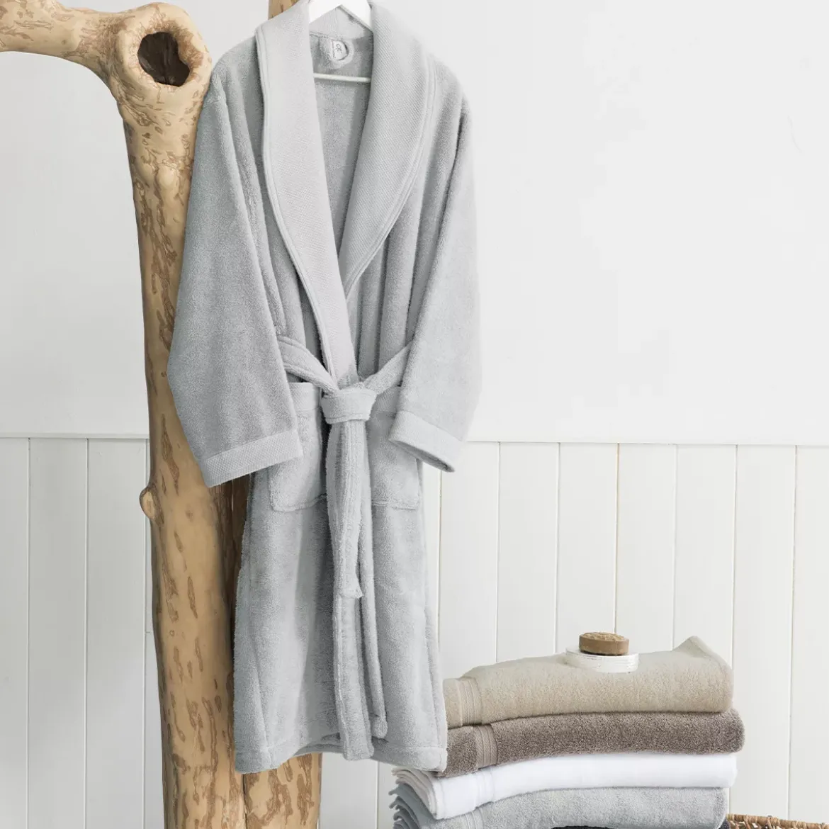 Peignoir pur coton 420 g/m² uni gris Elea nuage