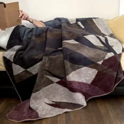 Plaid coton mélangé 470 g/m² motif jacquard multicolore Marius lie de vin