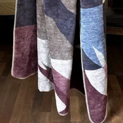 Plaid coton mélangé 470 g/m² motif jacquard multicolore Marius lie de vin