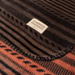 Plaid coton mélangé 415 g/m² motif jacquard noir orange Bambous ocre
