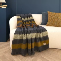 Plaid laine & autres fibres 200 g/m² motif jacquard orange anthracite Mohaira shetland onyx