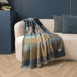 Plaid laine & autres fibres 200 g/m² motif jacquard bleu gris Mohaira irish blue