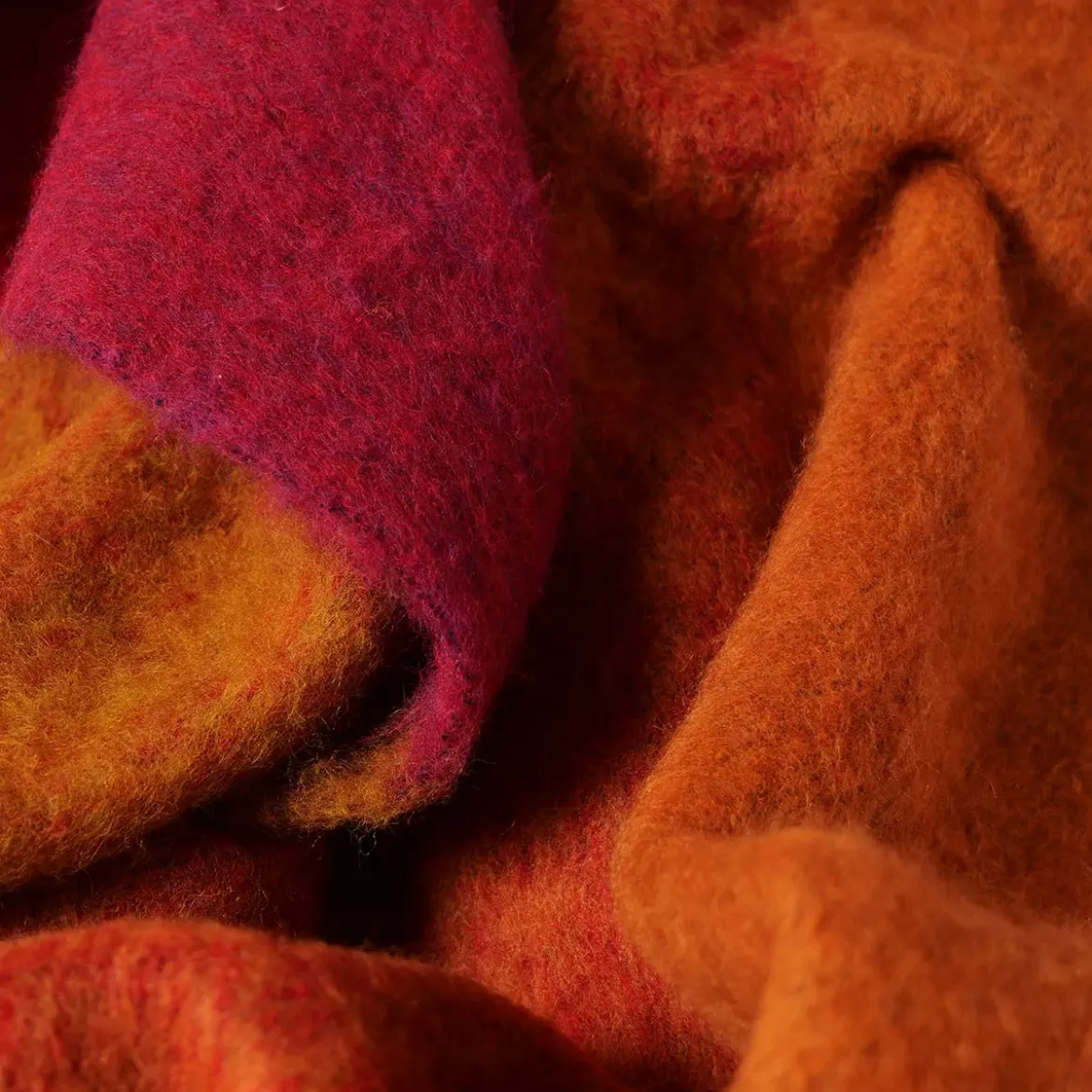 Plaid laine & autres fibres 200 g/m² motif jacquard bordeaux orange Mohaira ambre flamboyant