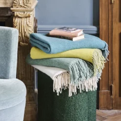 Plaid laine & autres fibres uni bleu gris Duetto canard