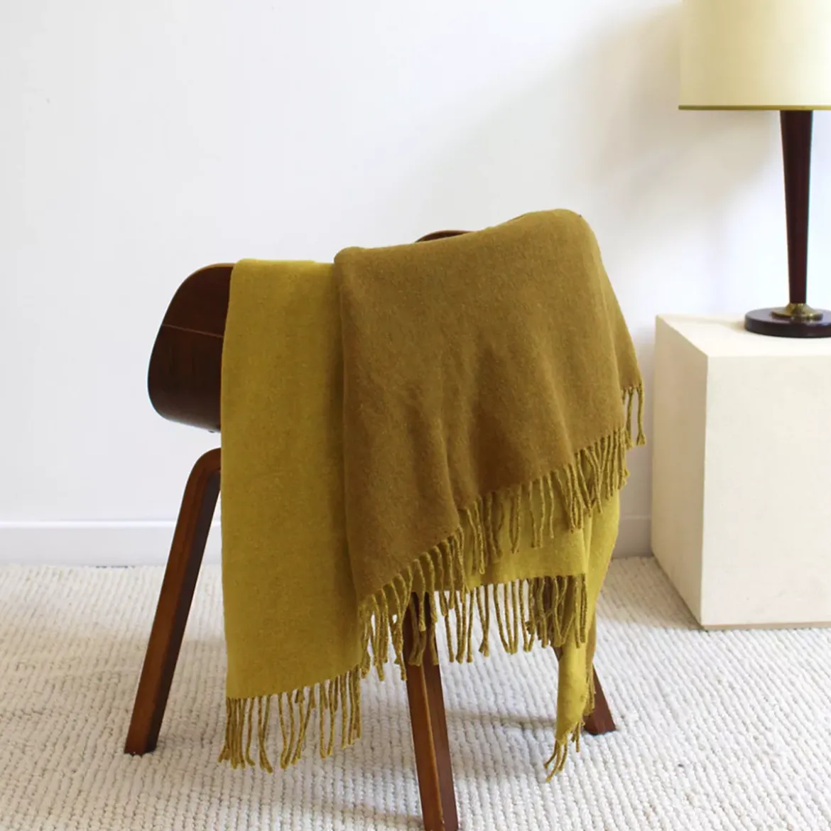 Plaid laine & autres fibres uni jaune marron Duetto mordore