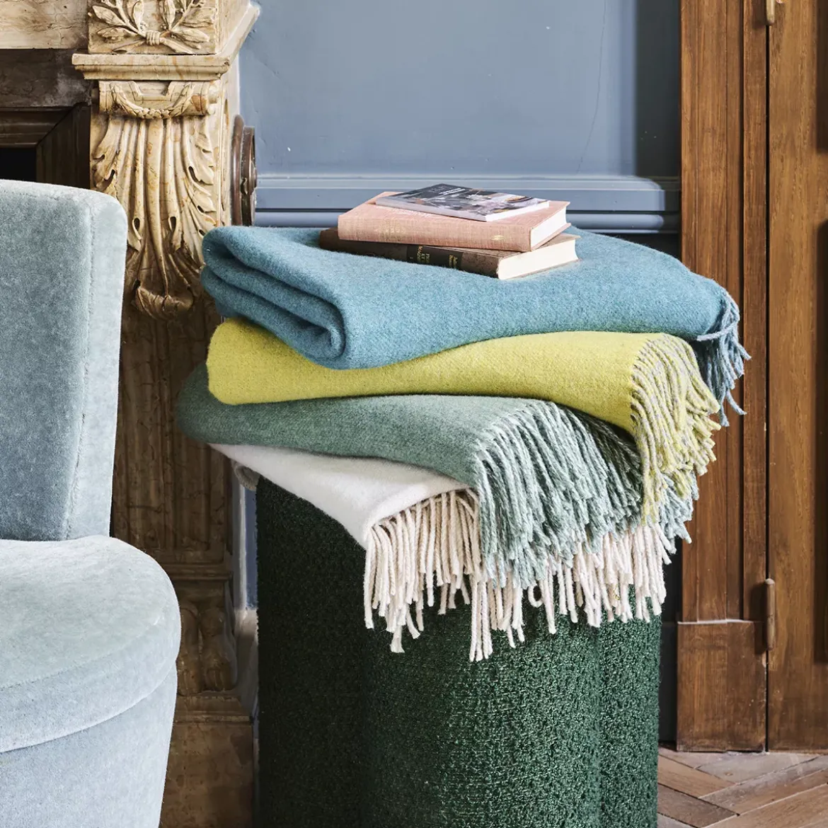 Plaid laine & autres fibres uni beige ecru Duetto naturel