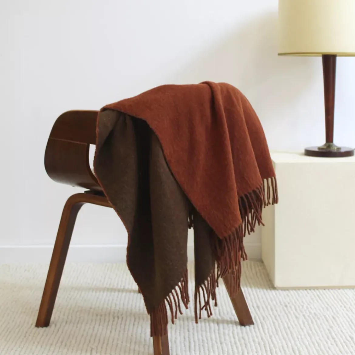 Plaid laine & autres fibres uni rouge marron Duetto rouille