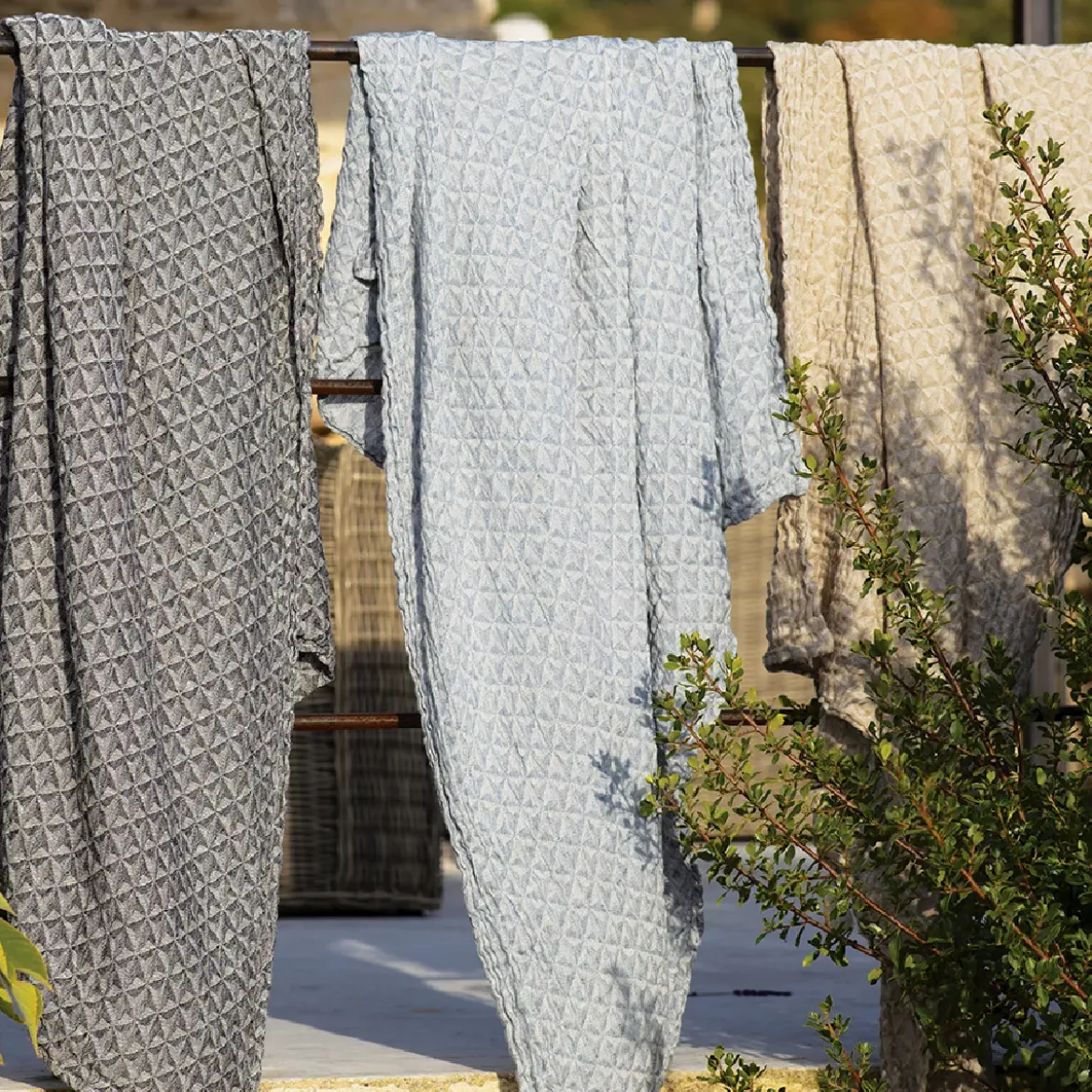 Plaid lin & coton lavé motif jacquard gris Delta gris