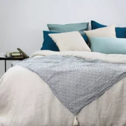 Plaid lin & coton lavé motif jacquard gris Delta gris