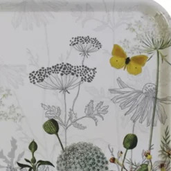 Plateau bois imprimé gris jaune Escapades magiques blanc