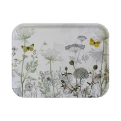 Plateau bois imprimé gris jaune Escapades magiques blanc