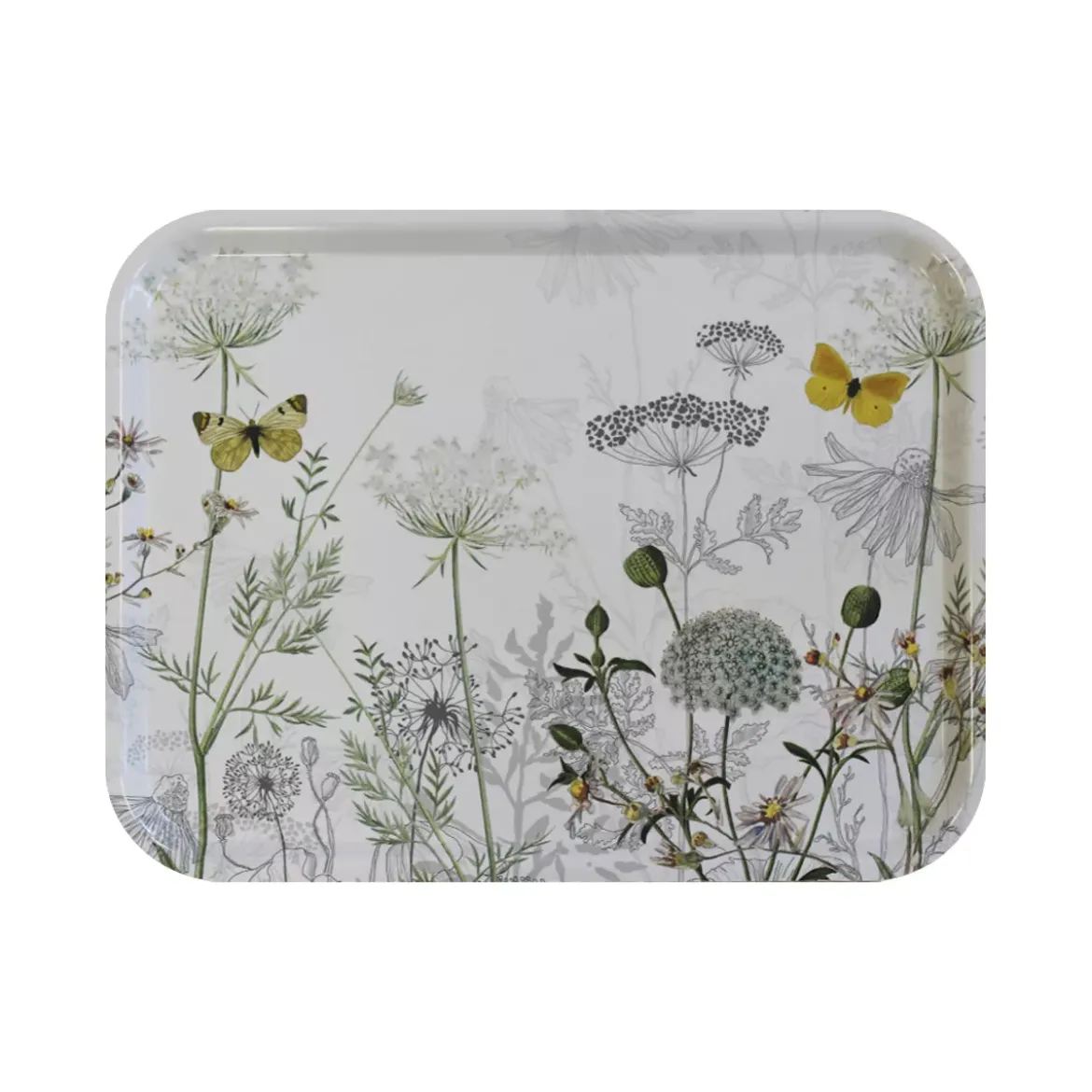 Plateau bois imprimé gris jaune Escapades magiques blanc