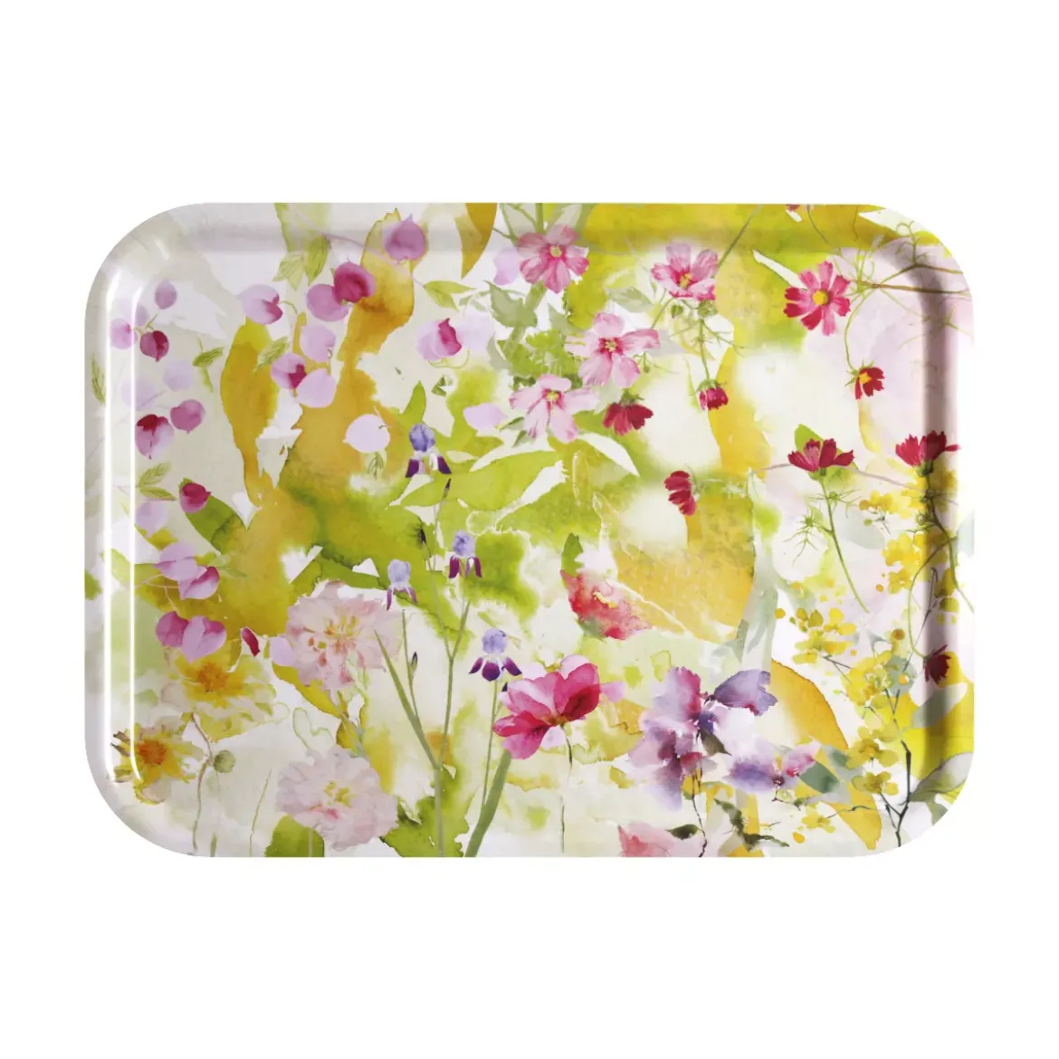 Plateau bois imprimé rose jaune Souffle fleuri printemps