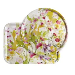 Plateau bois imprimé rose jaune Souffle fleuri printemps
