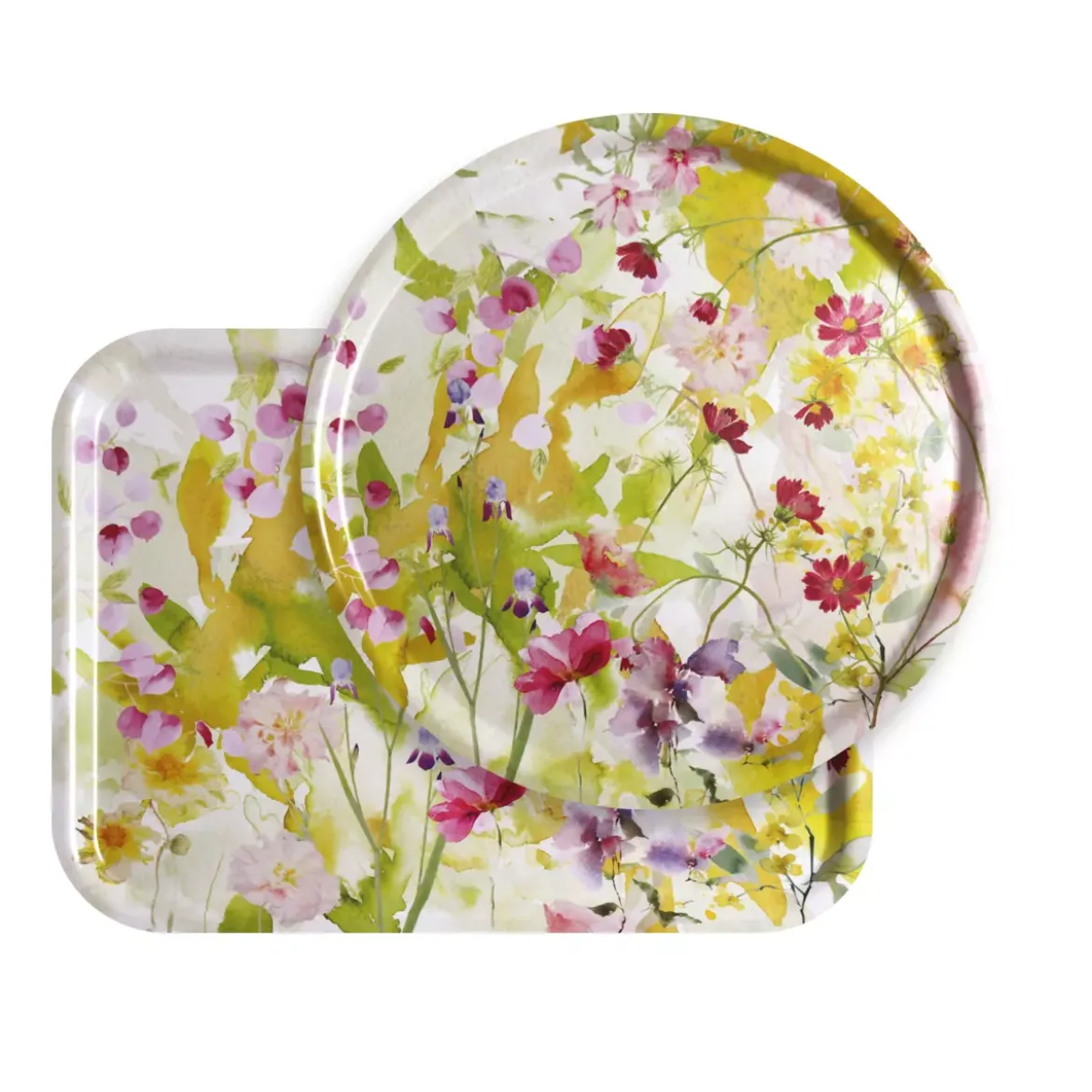 Plateau bois imprimé rose jaune Souffle fleuri printemps