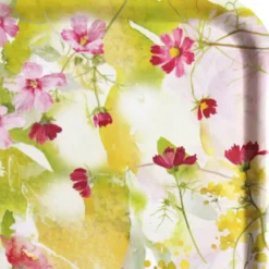 Plateau bois imprimé rose jaune Souffle fleuri printemps