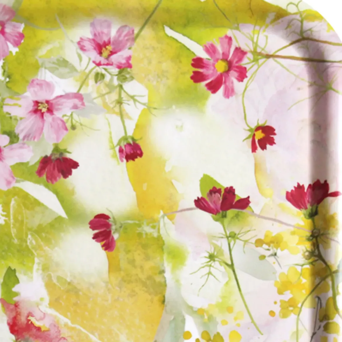 Plateau bois imprimé rose jaune Souffle fleuri printemps