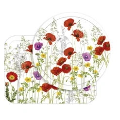 Plateau bois imprimé rouge violet Les coquelicots violet