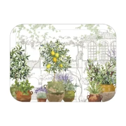 Plateau bois imprimé vert marron Jardin provencal olive