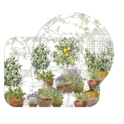 Plateau bois imprimé vert marron Jardin provencal olive