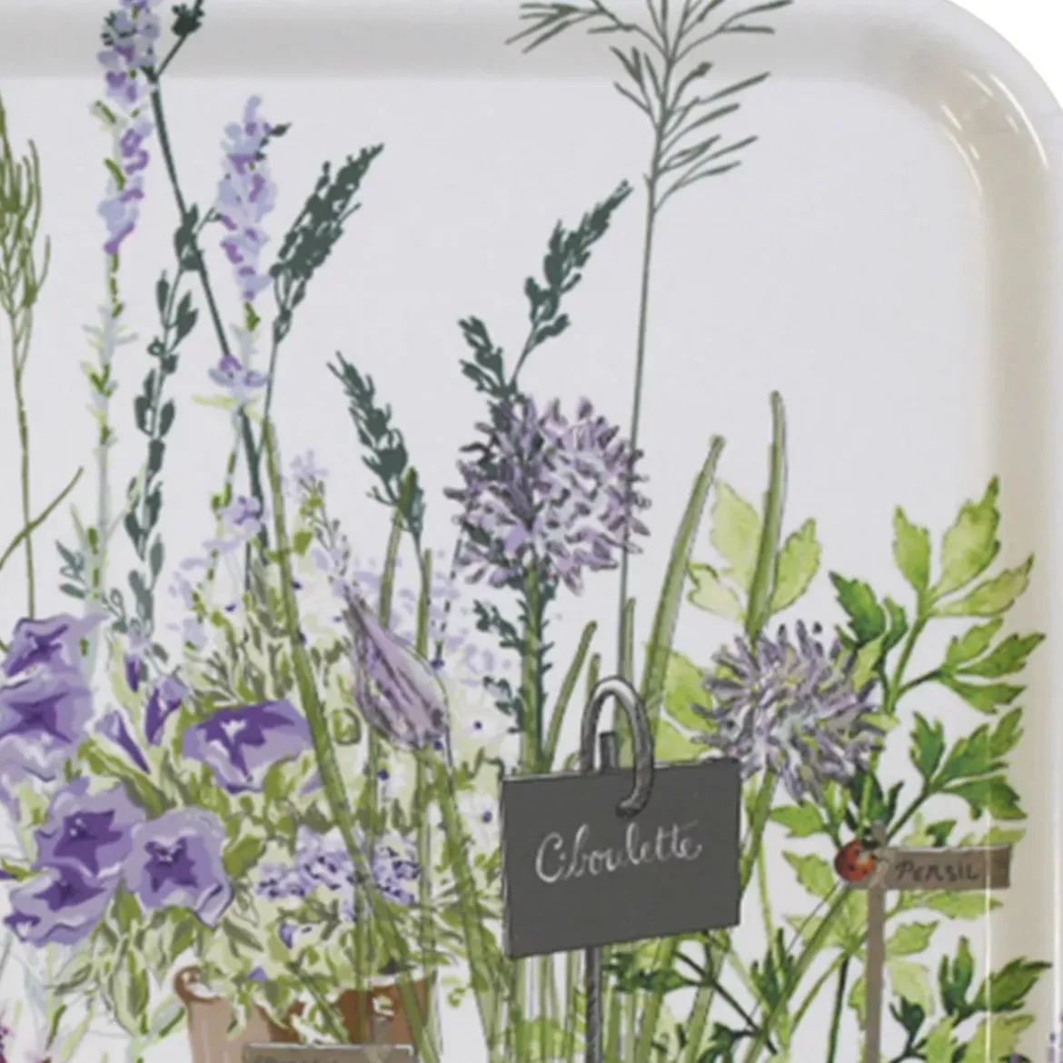 Plateau bois imprimé vert violet Jardin aromatique provence