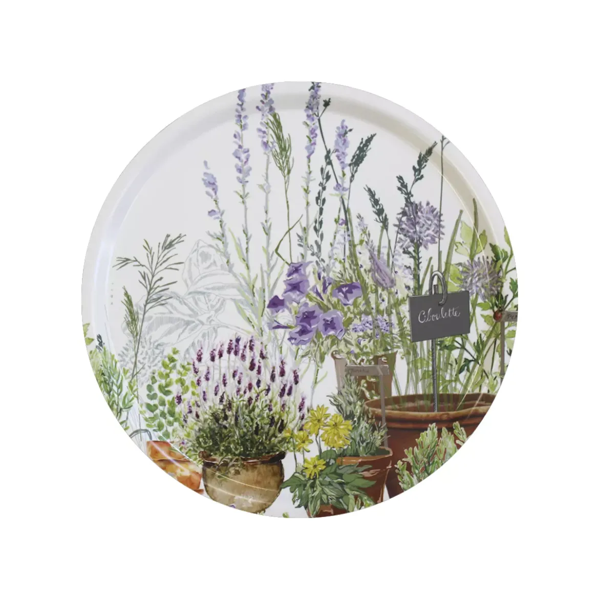 Plateau bois imprimé vert violet Jardin aromatique provence