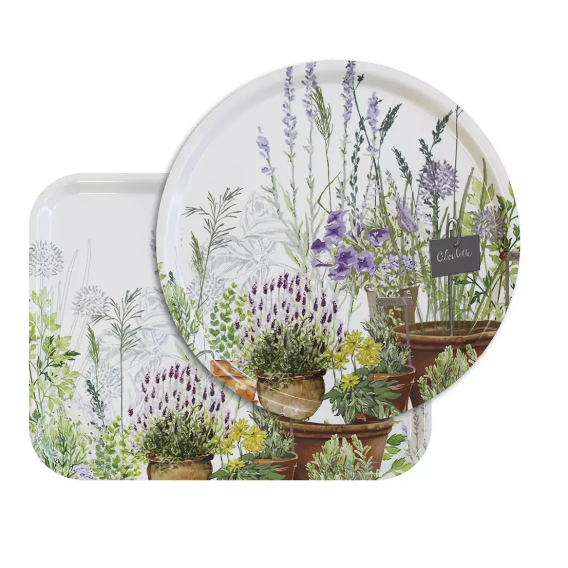 Plateau bois imprimé vert violet Jardin aromatique provence