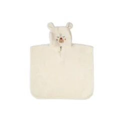 Poncho enfant pur coton 420 g/m² brodé beige Petit ours angora