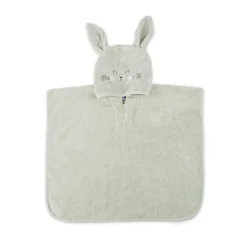 Poncho enfant pur coton 420 g/m² brodé vert Petit lapin vert d'eau