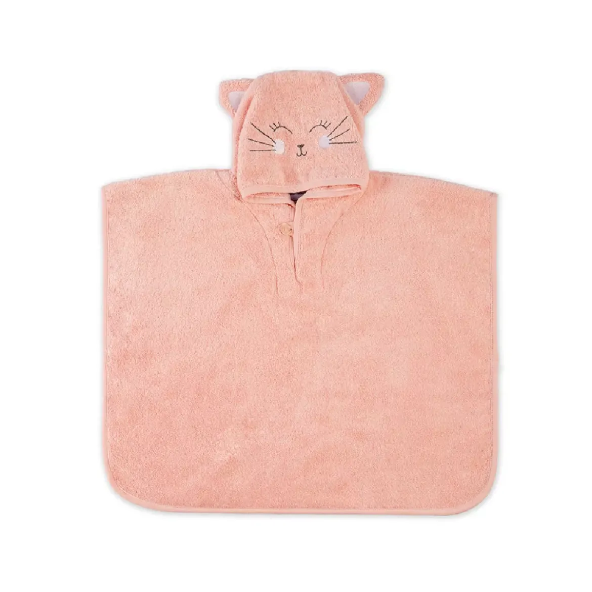 Poncho enfant pur coton 420 g/m² brodé rose Petit chat rose