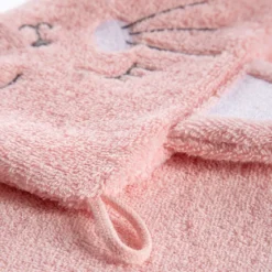Poncho enfant pur coton 420 g/m² brodé rose Petit chat rose