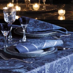 Serviette coton mélangé motif jacquard bleu Persina crepuscule