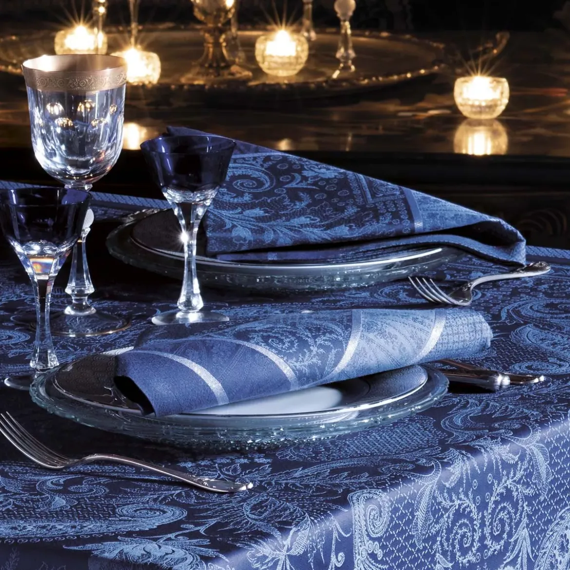 Serviette coton mélangé motif jacquard bleu Persina crepuscule