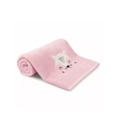 Serviette eponge enfant pur coton 500 g/m² brodé rose Petite renarde rose