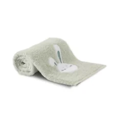 Serviette eponge enfant pur coton 500 g/m² brodé vert Petit lapin vert d'eau