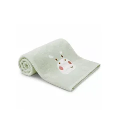 Serviette eponge enfant pur coton 500 g/m² brodé vert Petit hippo vert d'eau
