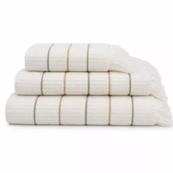 Serviette eponge pur coton 580 g/m² tissé teint rayé jaune vert Farniente pissenlit
