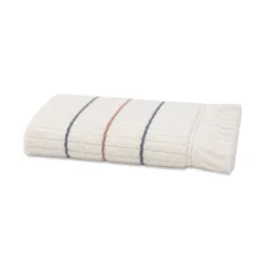 Serviette eponge pur coton 580 g/m² tissé teint rayé bordeaux marine Farniente tangerine