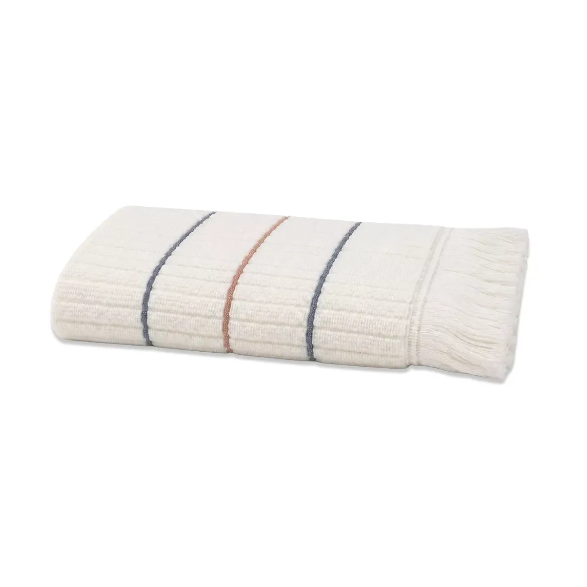 Serviette eponge pur coton 580 g/m² tissé teint rayé bordeaux marine Farniente tangerine