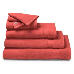 Serviette eponge pur coton 550 g/m² uni rose Elea corail